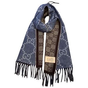 Gucci Check GG Brown / Blue Wool Scarf